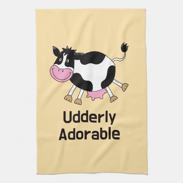 Funny Cute Cow Pun Cartoon Design Kitchen Towel (Vertical)