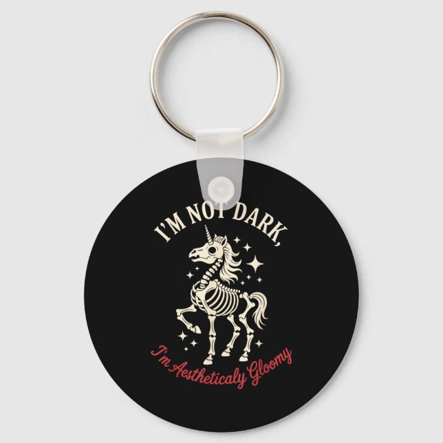 Funny Cute Creepy Unicorn Skeleton Dark Humor Goth Keychain (Front)