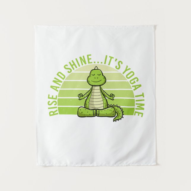 Funny cute crocodile doing yoga. funny yoga quotes tapestry (Front)