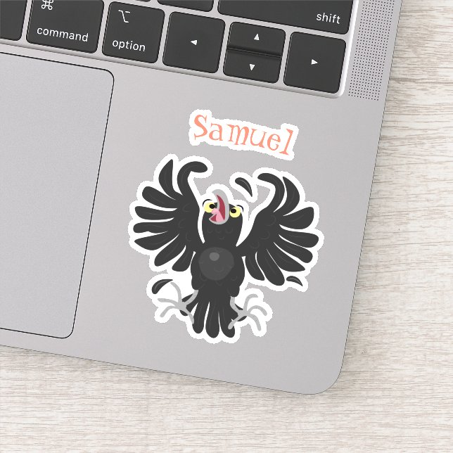 Funny cute crow raven cartoon illustration sticker (Detail)