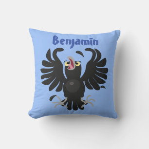 Funny cute crow raven cartoon illustration throw pillow