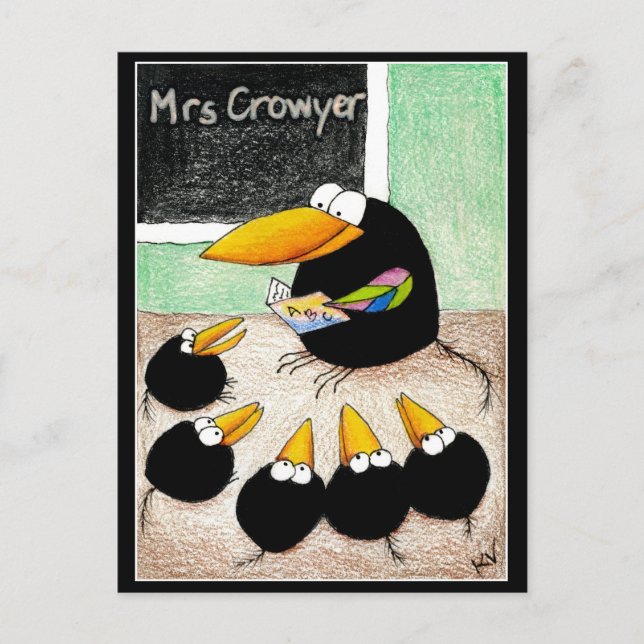 Funny Cute Crow Teacher Students Class postcard V2 (Front)
