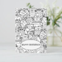Funny Cute Crowd of Cats Zen Doodle Coloring Card