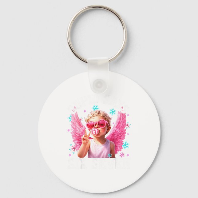 Funny Cute Cud Says Six Seven Valentine's Day 67 M Keychain (Front)