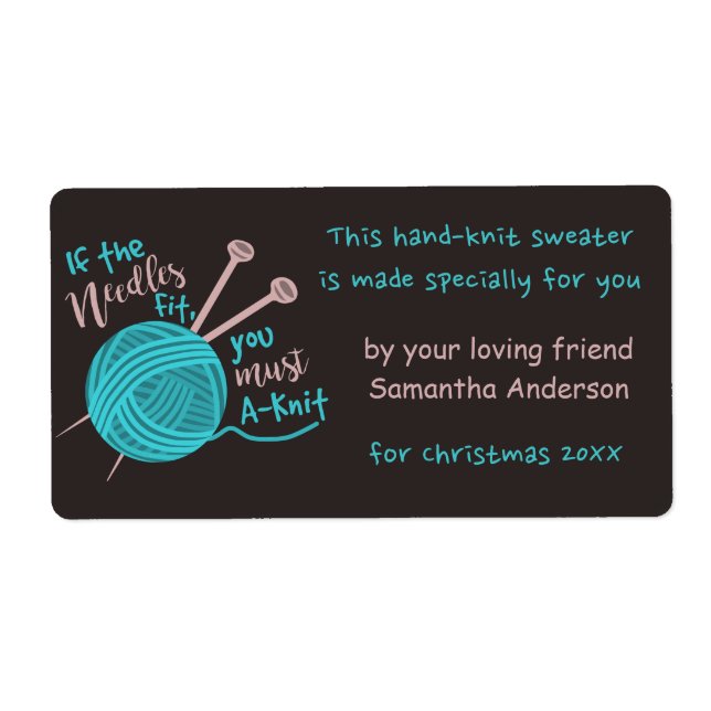 Funny Cute Custom Knitting Needles Yarn Joke Gift Label (Front)
