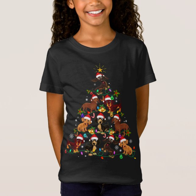Funny Cute Dachshund Christmas Tree Pet Dog Lover  T-Shirt (Front)