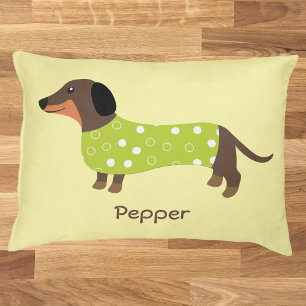 Funny Cute Dachshund Dog Green Custom Name Pet Bed
