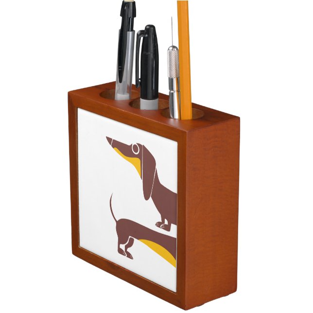 Funny cute dachshund for long dog parent desk organizer (In Situ)
