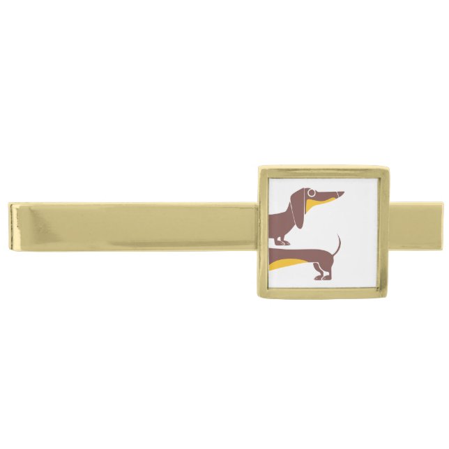 Funny cute dachshund for long dog parent gold finish tie bar (Front)