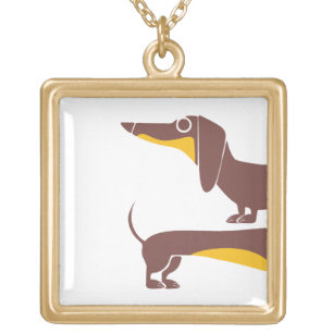 Funny cute dachshund for long dog parent gold plated necklace