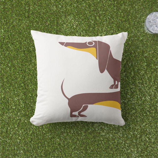 Funny cute dachshund for long dog parent outdoor pillow (Grass)