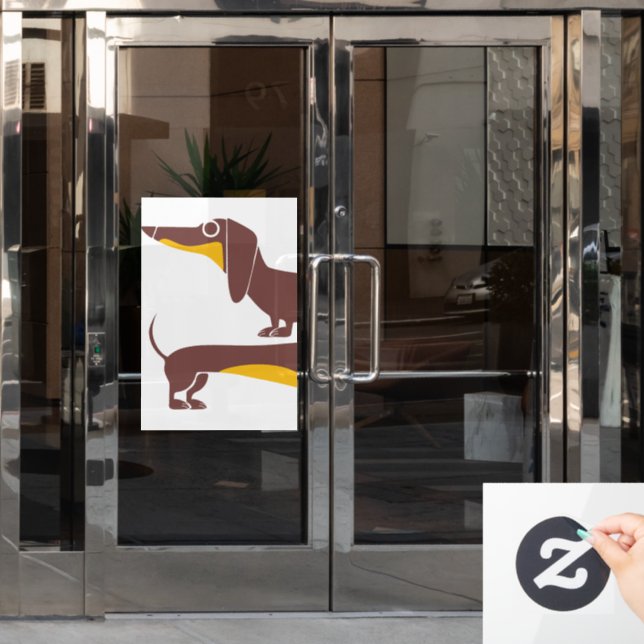 Funny cute dachshund for long dog parent window cling (Office Door)
