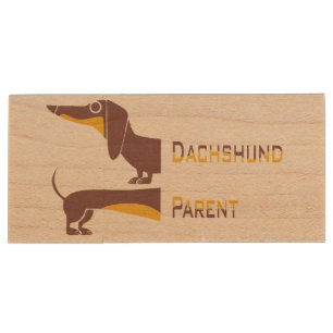 Funny cute dachshund for long dog parent wood flash drive