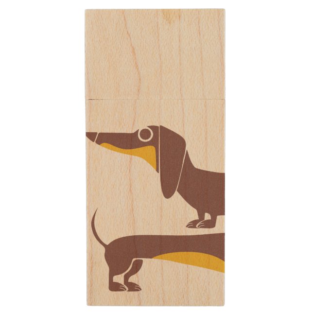 Funny cute dachshund for long dog parent wood flash drive (Front Vertical)