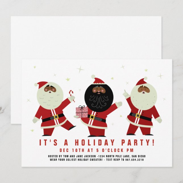 Funny Cute Dancing Black Santa Party Invitation (Front/Back)