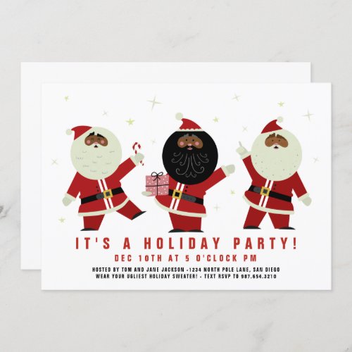 Funny Cute Dancing Black Santa Party Invitation