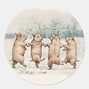 Funny Cute Dancing Pigs - Anthropomorphic Animals Classic Round Sticker