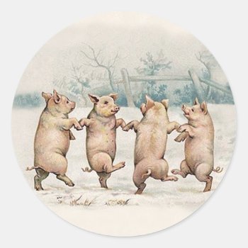 Funny Cute Dancing Pigs - Anthropomorphic Animals Classic Round Sticker by AnthroAnimals at Zazzle