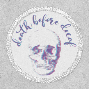 Funny Cute Death Before Decaf Coffee Skull Joke Patch
