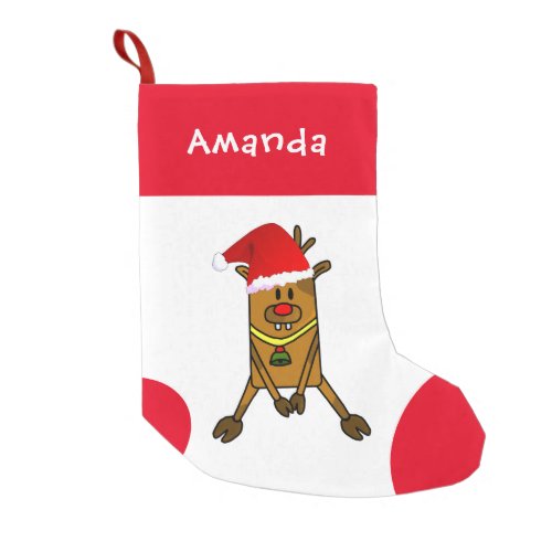 Funny Cute Deer with Santa Hat Drawing Kids Small Christmas Stocking