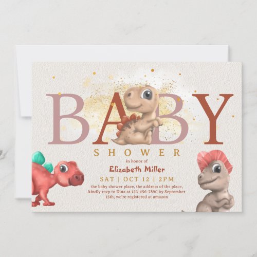 Funny Cute Dino Baby Boy Shower Invitation