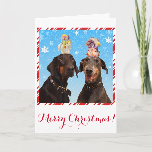 Funny, cute Doberman dog Christmas card (Front)