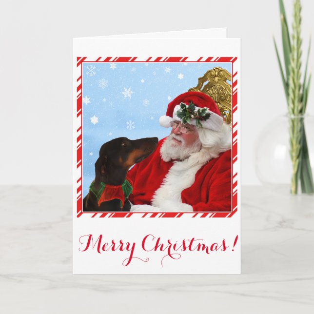 Funny, cute Doberman dog, Santa Christmas card (Front)