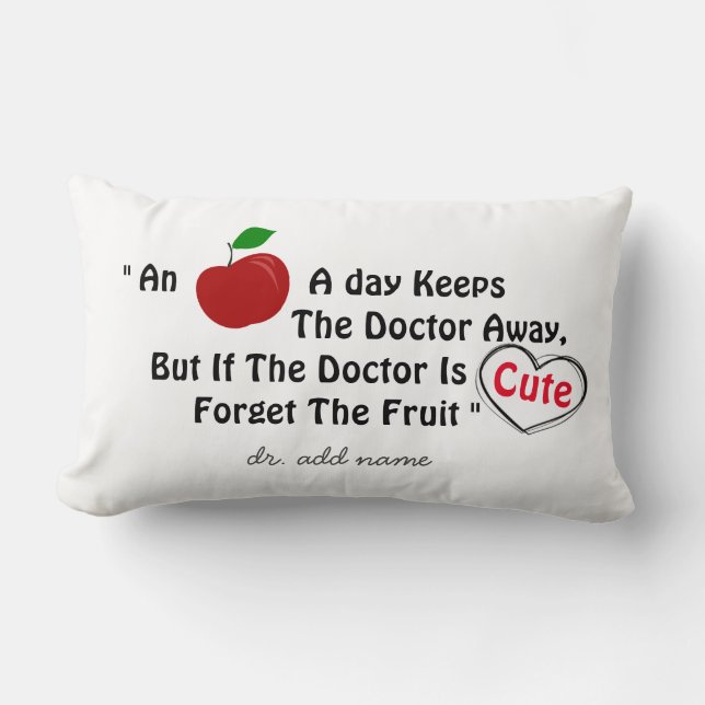 Funny Cute Doctor Red Apple Joke custom Name Lumbar Pillow (Front)