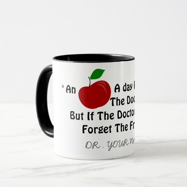 Funny Cute Doctor Red Apple Joke Personalized Name Mug (Front Left)