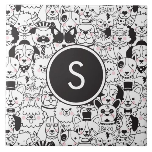 Funny Cute Dog Breeds Black and White Personalized Ceramic Tile