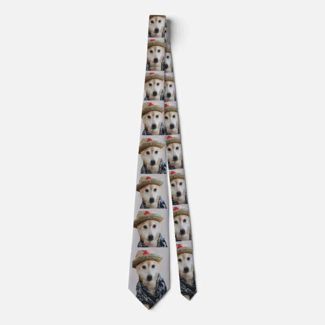 FUNNY CUTE DOG DRESSED PAINTING GREY NECK TIE (Front)