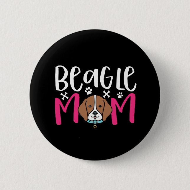 Funny Cute Dog Lover Puppy Pet Owner Beagle Mom Button (Front)