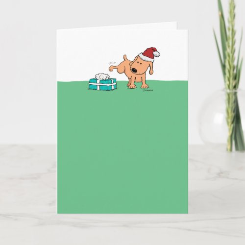 Funny Cute Dog Peeing on Present Christmas Holiday Card