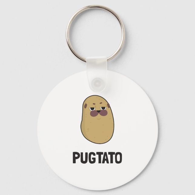 Funny Cute Dog Pug Potato Pets Adorable Dog Lover Keychain (Front)