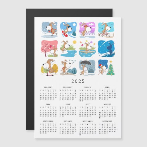 Funny Cute Dog Puppy Year 2025 Magnetic Calendar