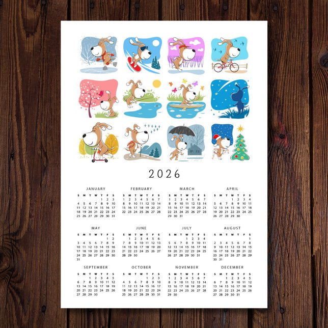 Funny Cute Dog Puppy Year 2026 Magnetic Calendar (Creator Uploaded)