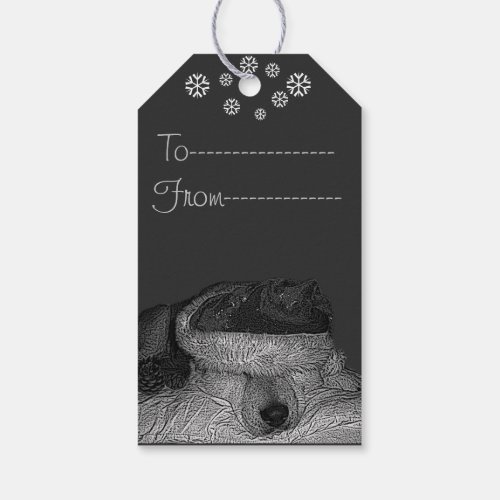 funny cute dog sleeping and dressed for christmas gift tags