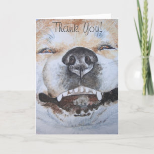 funny cute dog smiling akita realist art thank you card