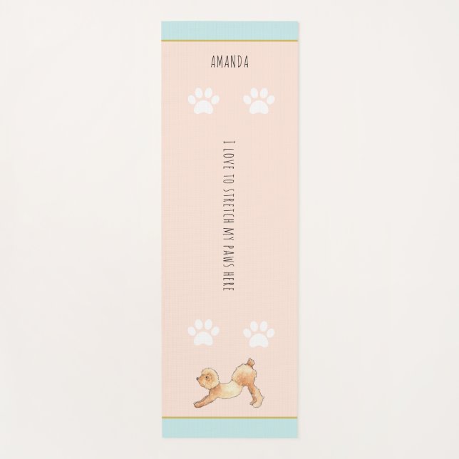 Funny & cute dog stretching on blush pink   yoga mat (Front)