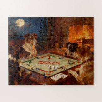 Funny Cute Dogs Playing A Board Game Jigsaw Puzzle