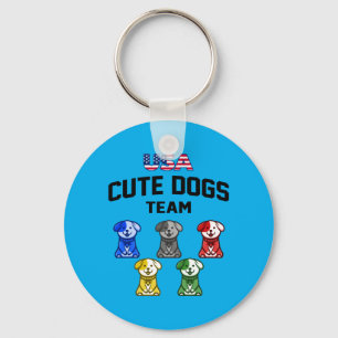 Funny Cute Dogs Usa Puppy Team Keychain