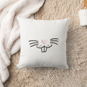 Funny cute Easter bunny face cartoon illustration Throw Pillow