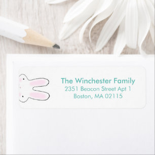 Funny cute Easter bunny white teal address Label