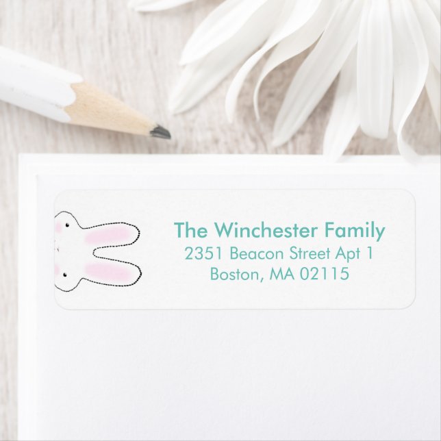 Funny cute Easter bunny white teal address Label (Insitu)