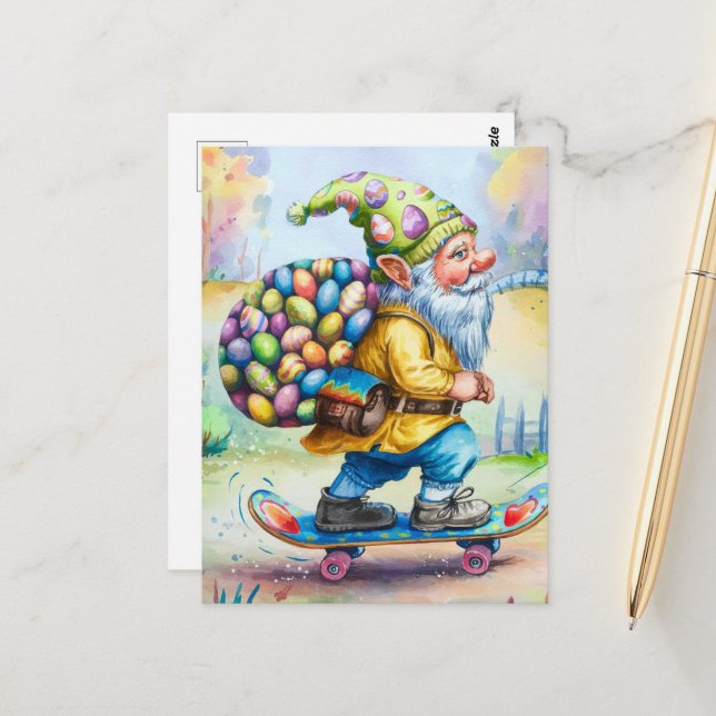 Funny Cute Easter Gnome Postcard (Front/Back In Situ)