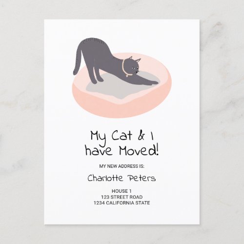 Funny cute editable cat illustration moving announcement postcard