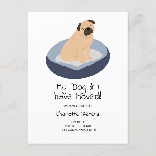 Funny cute editable dog illustration moving announcement postcard