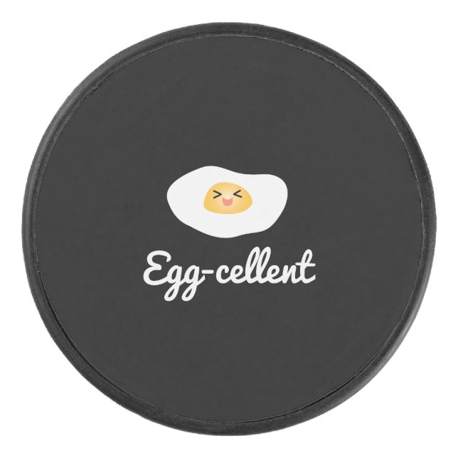 Funny Cute Egg Eggcellent Humorous Food Pun Fun Hockey Puck (Front)