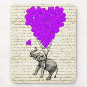 Funny cute elephant and heart balloons mouse pad