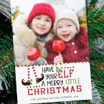 Funny Cute Elf Merry Little Christmas Photo Holiday Card<br><div class="desc">Funny, cute Christmas photo card with a whimsical and festive elf themed greeting HAVE YOUR ELF A MERRY LITTLE CHRISTMAS in modern Christmas red and green colors. ASSISTANCE: For help with design modification or personalization, color change, resizing, transferring the design to another product or if you would like coordinating items,...</div>